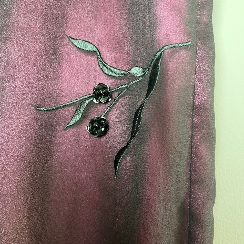 Mixit Vintage Y2K Silk Midi Skirt 10M Purple Iridescent Sequin Floral Whimsigoth - Picture 4 of 8